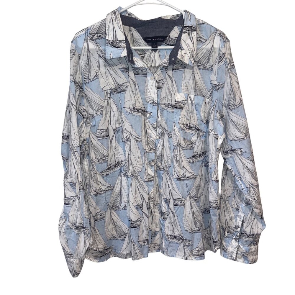 Tommy Hilfiger XL Sailboat Print Long Sleeve Button-Up Shirt